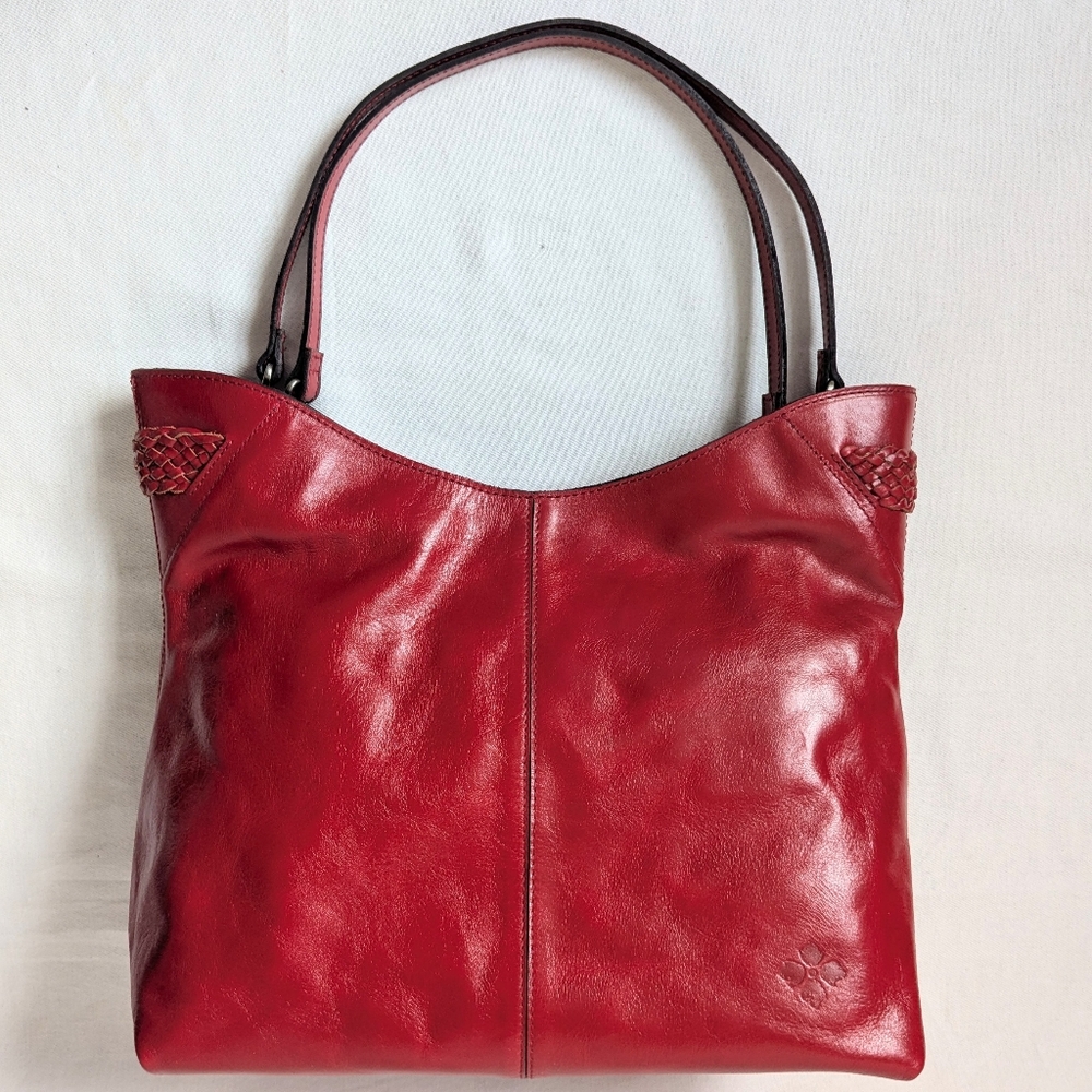 Patricia Nash High Gloss Leather Shoulder Bag Intense Lava Color For Women